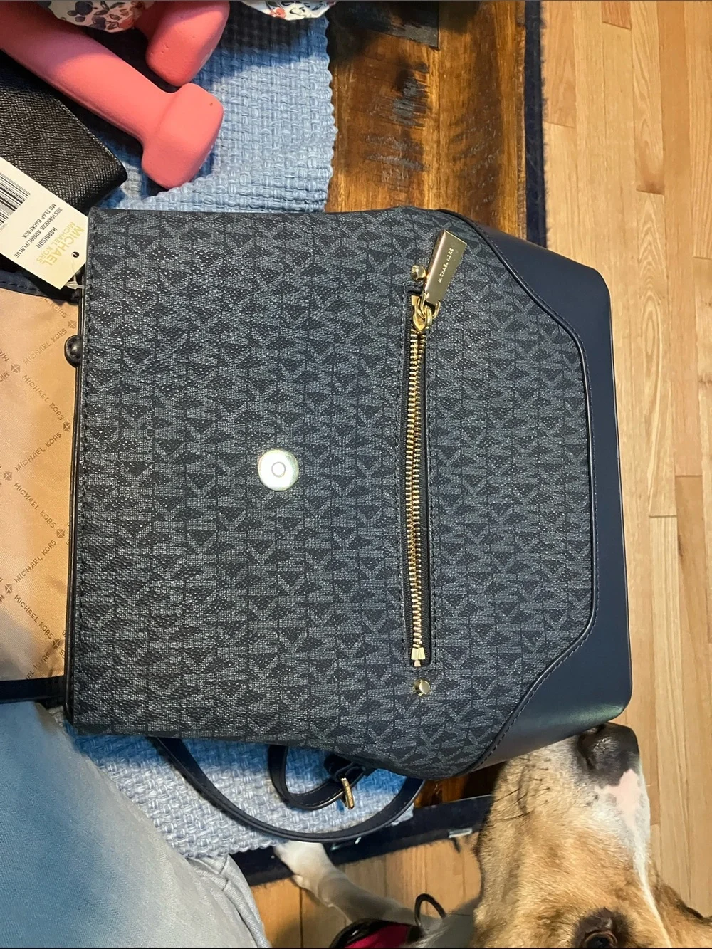 Michael Kors Navy and Gold MK Logo Backpack